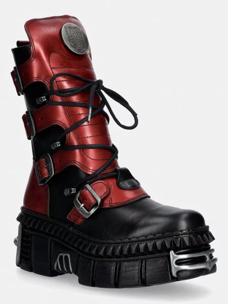 New Rock CRUST NEGRO + NOMADA ROJO + IMPERFECT TOWER NEGRO TORNILLOS bocanci pentru femei din piele
