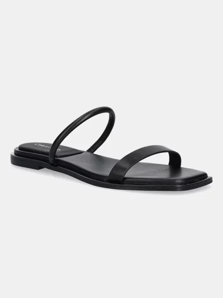 Usnjeni natikači Calvin Klein FLAT SANDAL SQUARED LTH črna