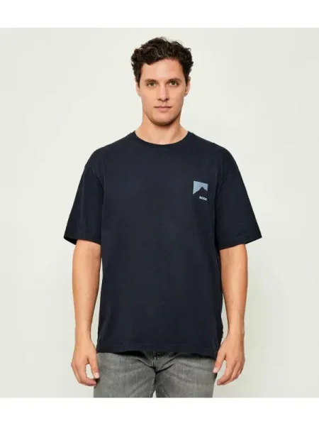 BOSS Orange tricou din bleumarin cu imprimeu portocaliu