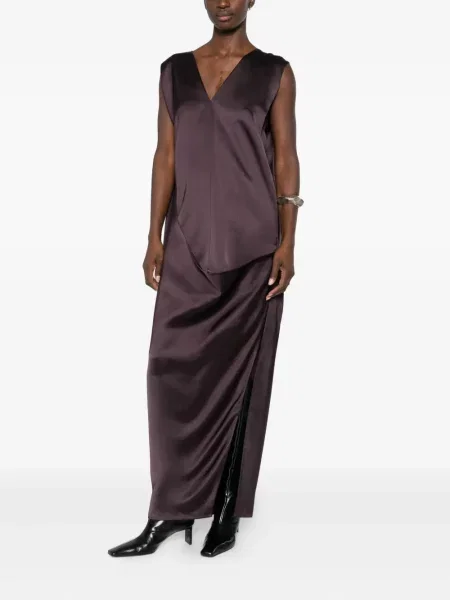 Rochie Sportmax cu decolteu în V drapată de costum violet