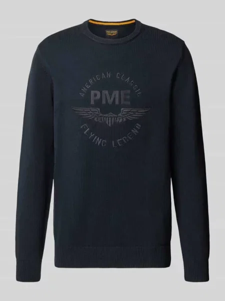 Sweter z dzianiny z czystej bawełny z wyhaftowanym logo Pme Legend granatowy