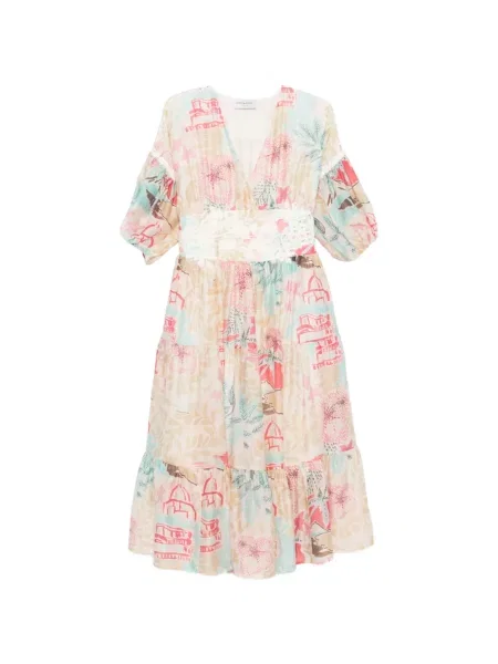 Sukienka midi Ermanno Firenze w kwiatki z nadrukiem do kolan