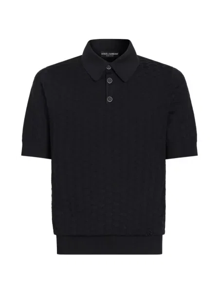 Tricou polo Dolce & Gabbana de mătase cu buline negru