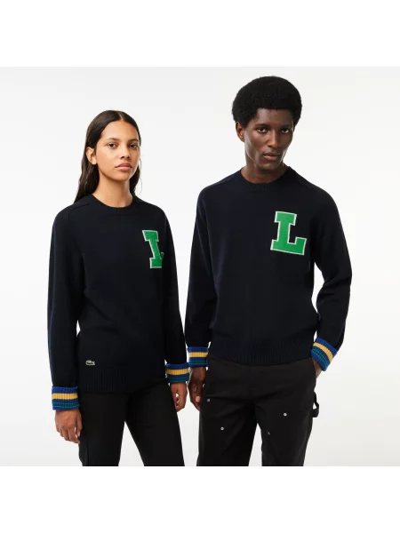 Lacoste Sweter Neo Heritage Unisex O Klasycznym Kroju Z Okrągłym Dekoltem granatowy