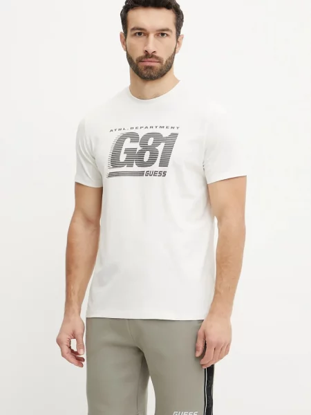Тениска Guess CORMS с принт бежово