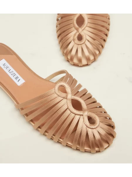 Papuci tip mules Aquazzura din satin bej
