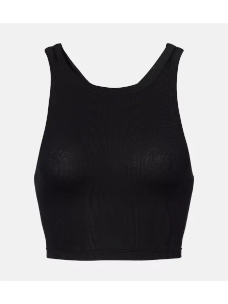 Dzianinowy top Calvin Klein Collection o krotszym kroju prążkowany czarny