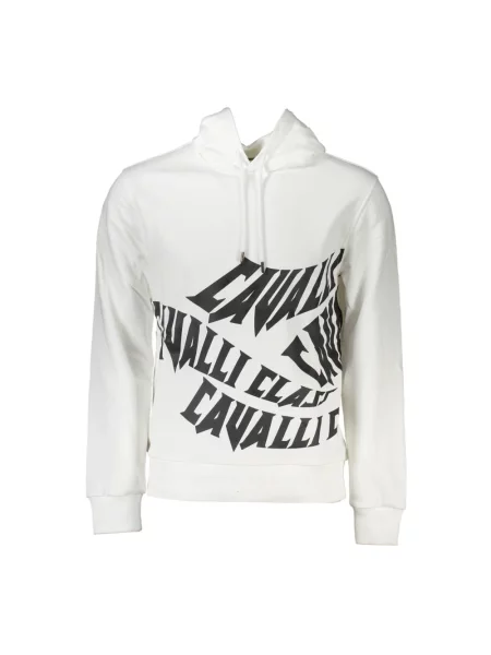 Bluza z kapturem Cavalli Class z kapturem z nadrukiem biała