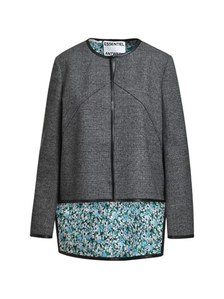 Geacă Essentiel Antwerp cu model floral asimetrică negru
