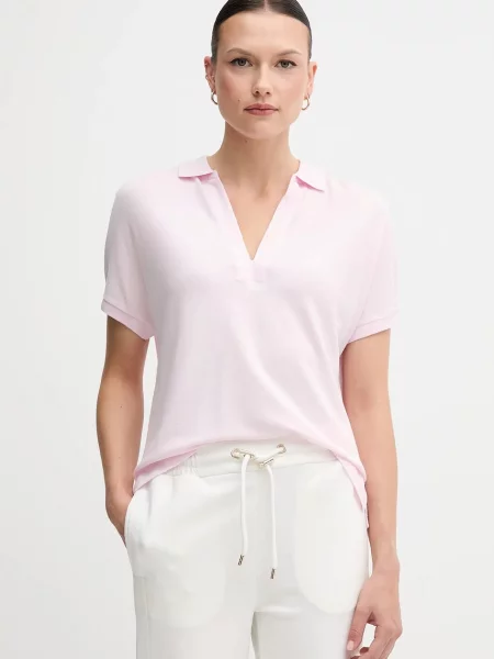 Тениска с яка Tommy Hilfiger розово