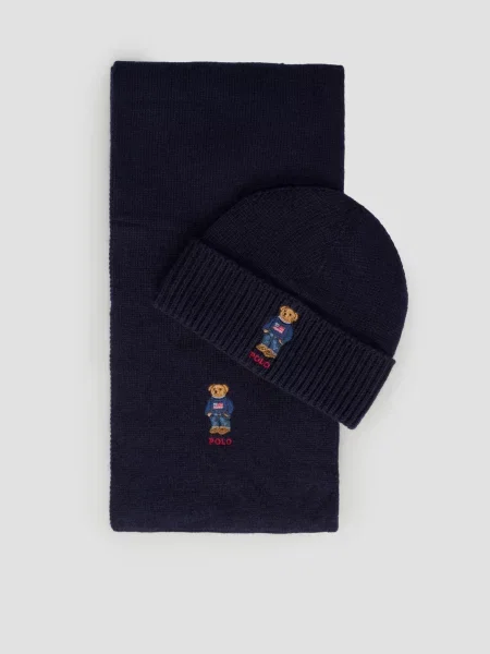 Szal Polo Ralph Lauren wełniana niebieska