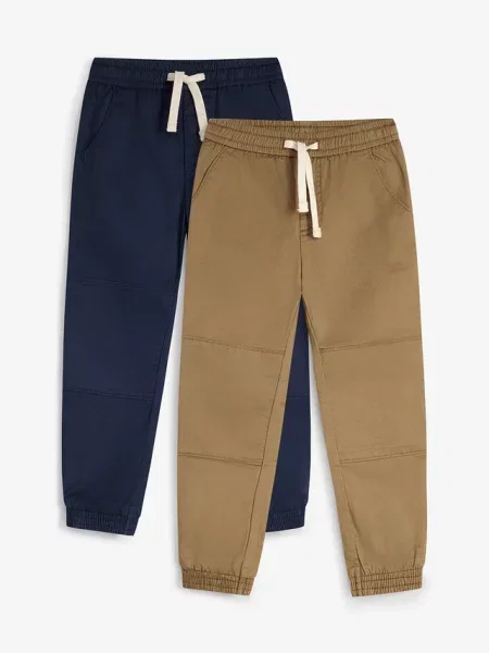 Spodnie z gumką w talii regular fit ze stretchem 2 szt. niebieskie