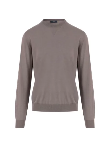 Pulover Herno cu decolteu rotund cu nervuri maro