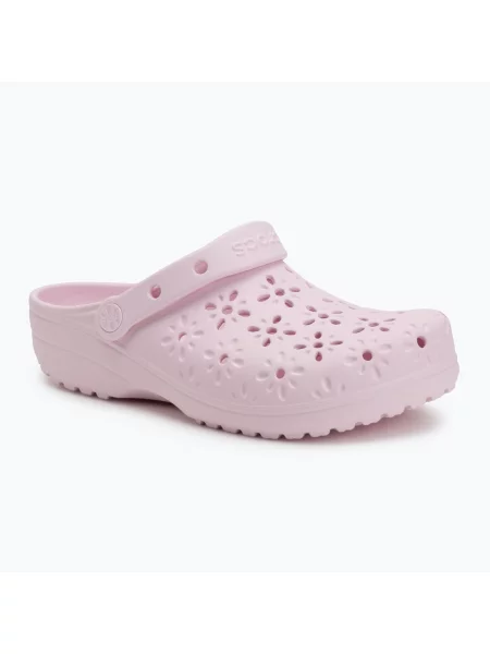 Классические шлепанцы Crocs в цветочек розовые