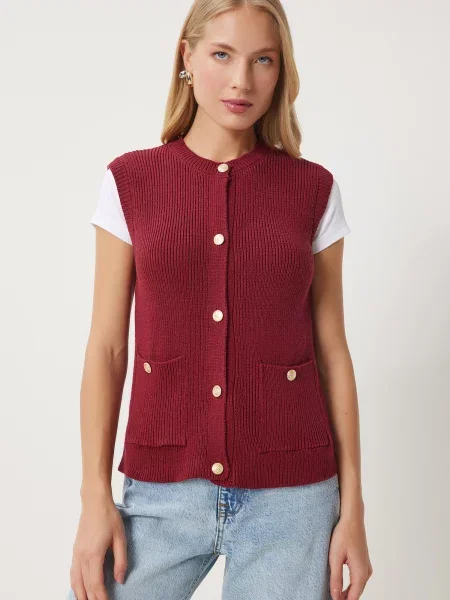 Happiness İstanbul Vestă tricotată merlot roșu