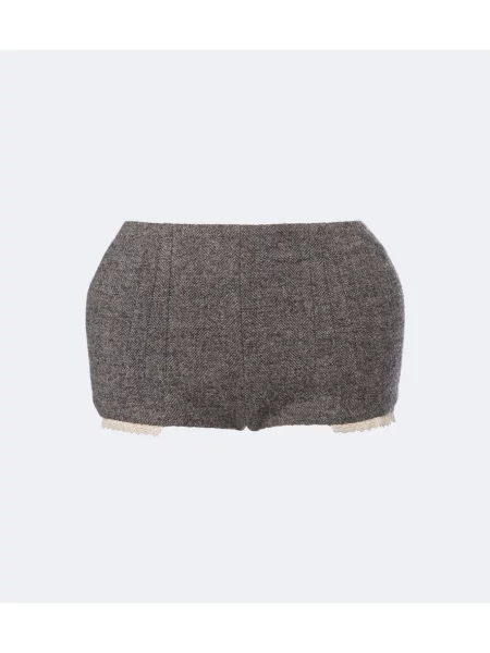 Pantaloni scurți Magda Butrym de lână cu model herringbone gri