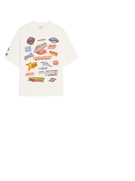 Bershka Majica RACING golobje modra / rumena / oranžna / off-bela bela