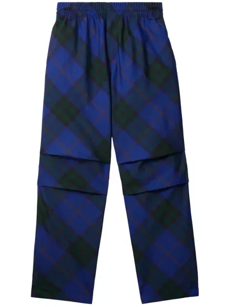 Kostkované keprové kalhoty Burberry s výšivkou modré