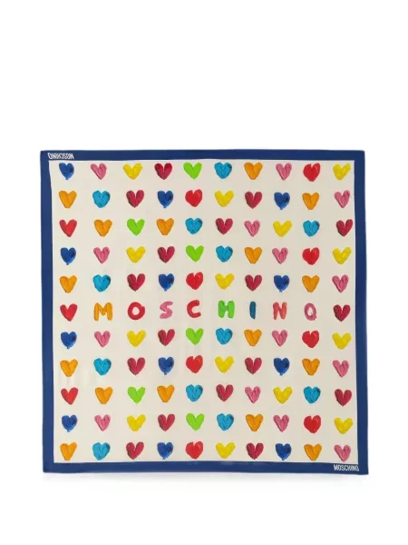 Fular Moschino de mătase cu imagine cu motiv cu inimi