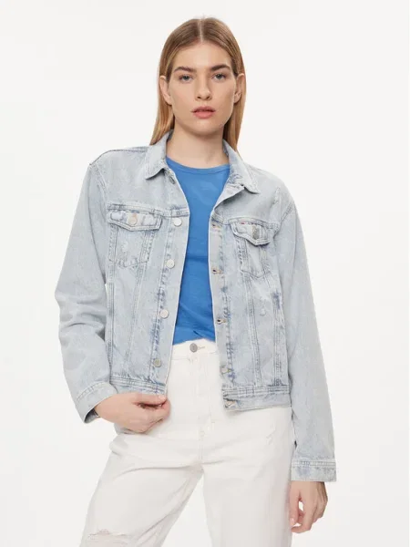 Tommy Jeans Džínsová bunda Flag modrá