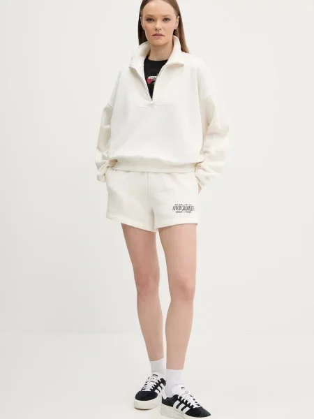 Abercrombie & Fitch szorty z aplikacją high waist beżowy