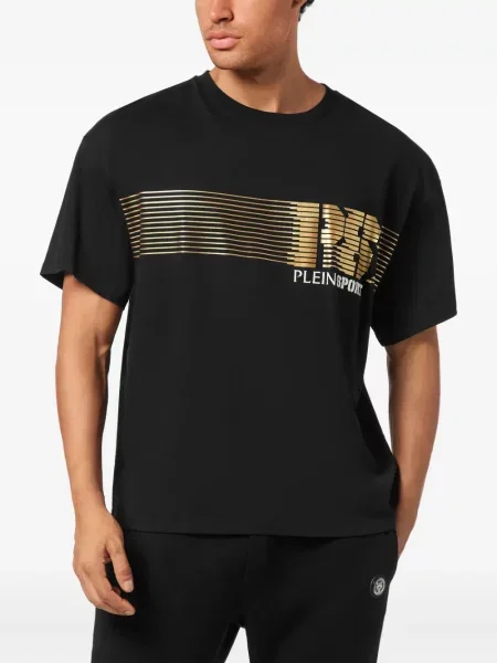 Tricou sport Plein Sport cu dungi cu autograf negru