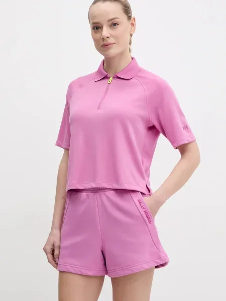 Тениска с яка Helly Hansen INSHORE лилаво розово