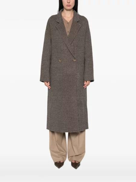 Παλτό Soft Goat houndstooth διπλόκουμπα καφέ