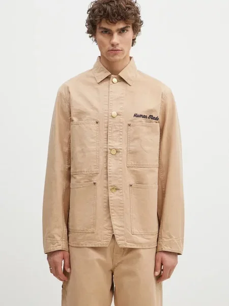 Human Made jachetă tip cămașă de Washed Duck Coverall Jacket de tranziție bej