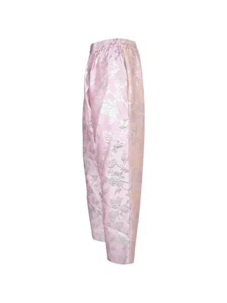 Pantaloni Biyan cu model floral din jacard roz