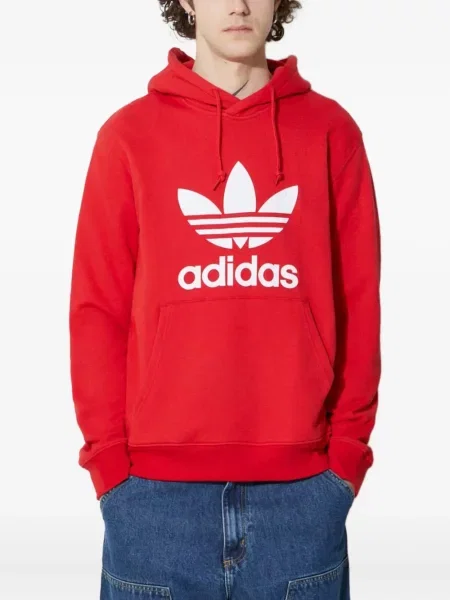 Hanorac grafic Adidas cu dungi cu imagine cu decolteu rotund alb