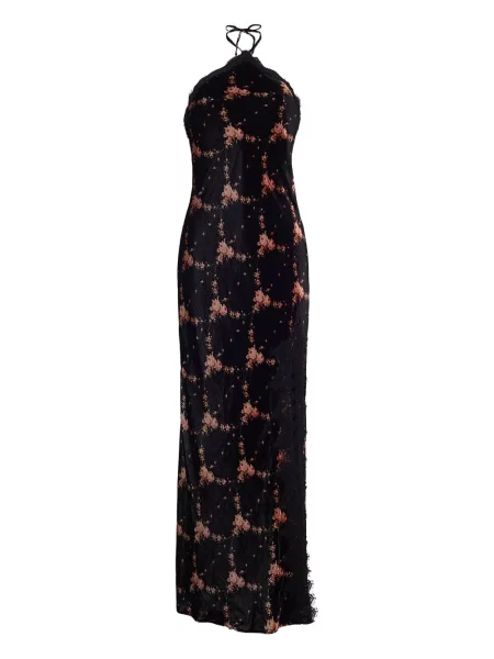Rochie maxi Cara Cara cu model floral din dantelă de costum negru