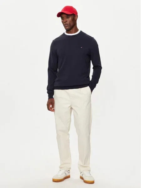 Sweter z dzianiny z wyhaftowanym logo Tommy Hilfiger granatowy