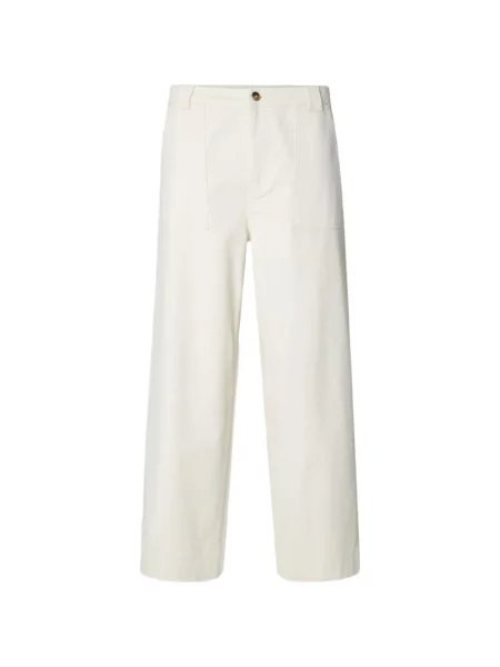 Pantaloni Selected cu picior lat alb