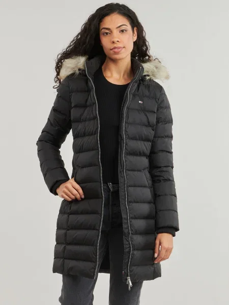 Palton Tommy Jeans cu glugă negru