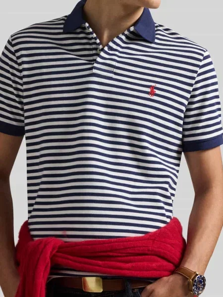 Koszulka polo o kroju slim fit z czystej bawełny Polo Ralph Lauren granatowa