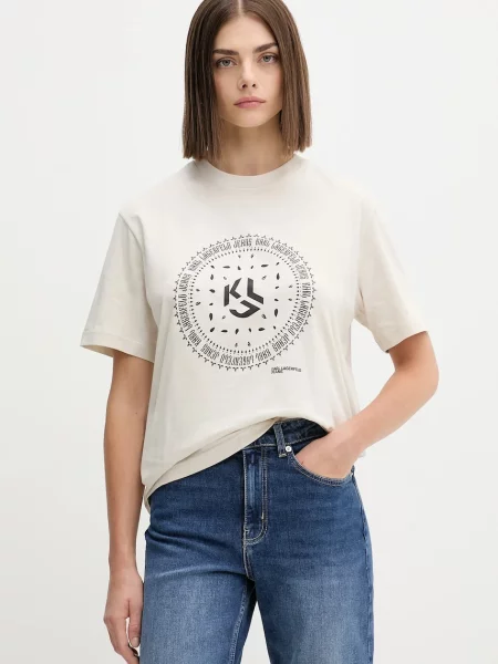 Тениска Karl Lagerfeld Jeans дамска бежово