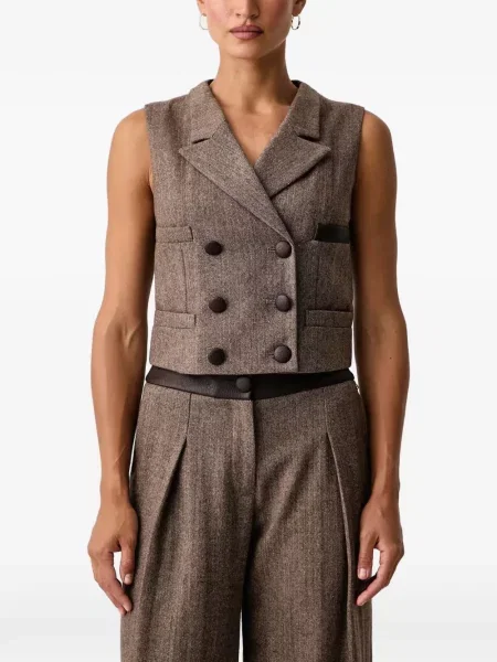 Γιλέκο Armani Exchange με μοτίβο ψαροκόκαλο διπλόκουμπα καφέ
