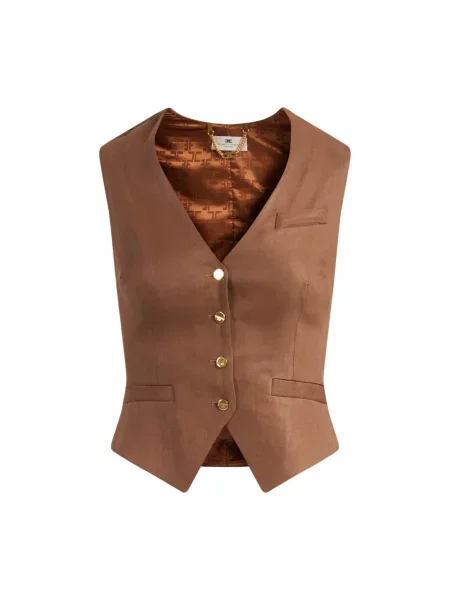 Lniana kamizelka Elisabetta Franchi brązowa
