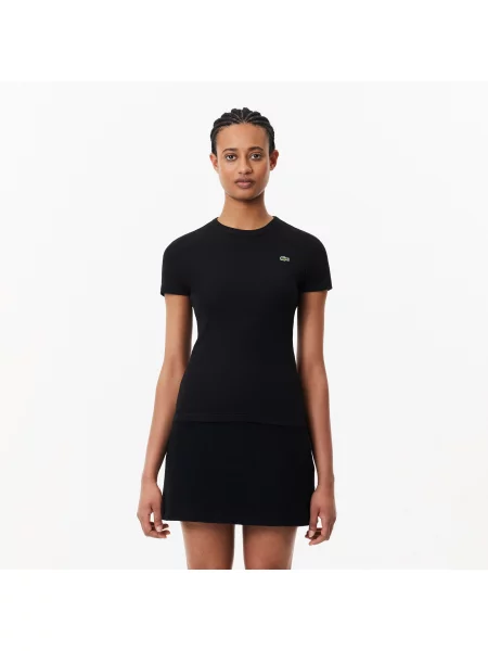 Lacoste Koszulka Z Prążkowanej Bawełny O Dopasowanym Kroju czarna