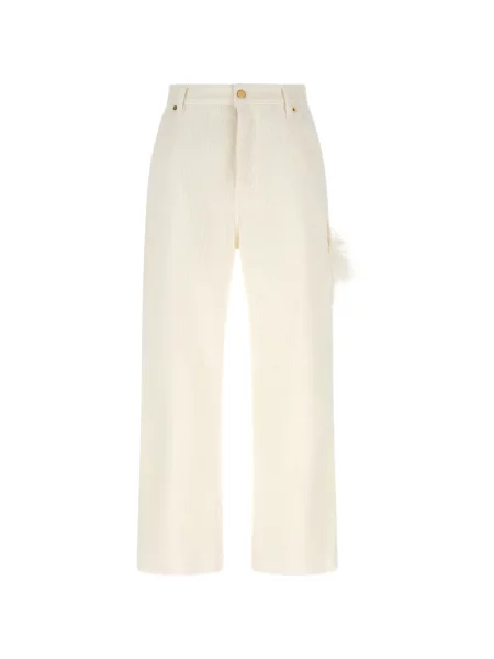 Pantaloni Darkpark de catifea cord cu pene alb