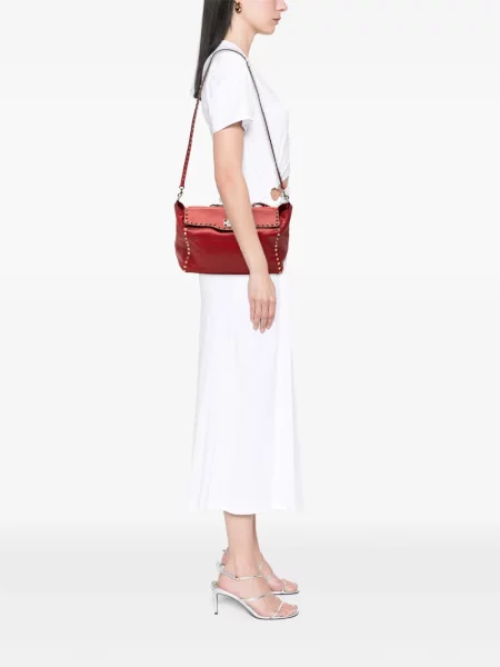 Kožená trapéz kabelka satchel Valentino Garavani Pre-owned červená