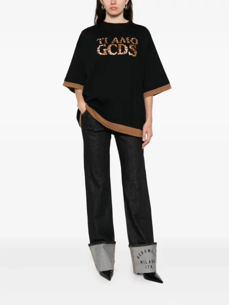 Tricou Gcds cu imagine cu model leopard negru