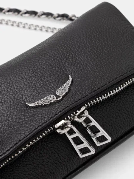 Zadig&Voltaire чанта crossbody дамска от кожа ROCK NANO GRAINED LEATHER черно