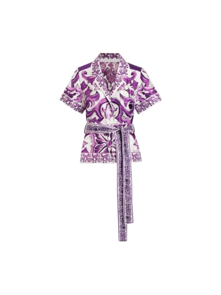 Jedwabna koszula Dolce And Gabbana fioletowa