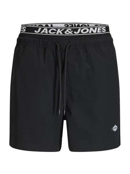 JACK & JONES Kratke kopalne hlače JPSTMAUI črna bela
