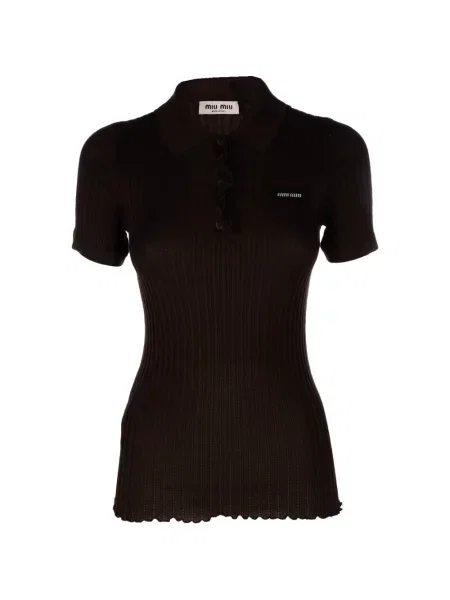 Tricou polo Miu Miu tricotate cu volane maro