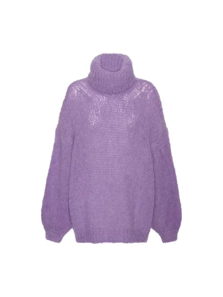 Sweter z golfem Americandreams wełniany fioletowy