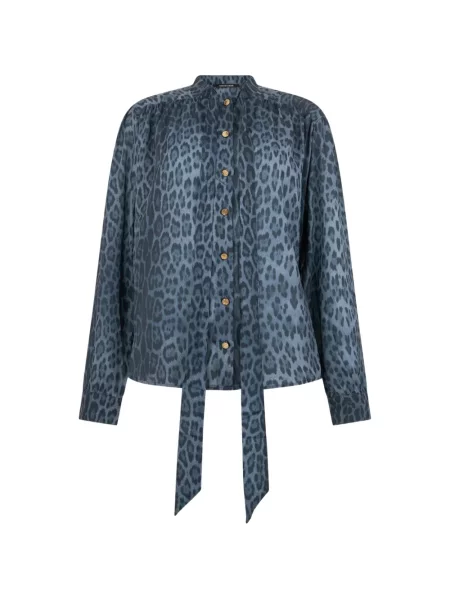 Bluză Roberto Cavalli cu funde cu model leopard albastru