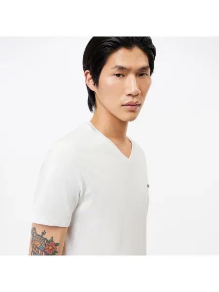 Lacoste T-Shirt Z Dekoltem W Kształcie Literyz Dżerseju Z Bawełny Pima biała